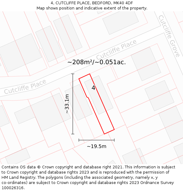 4, CUTCLIFFE PLACE, BEDFORD, MK40 4DF: Plot and title map