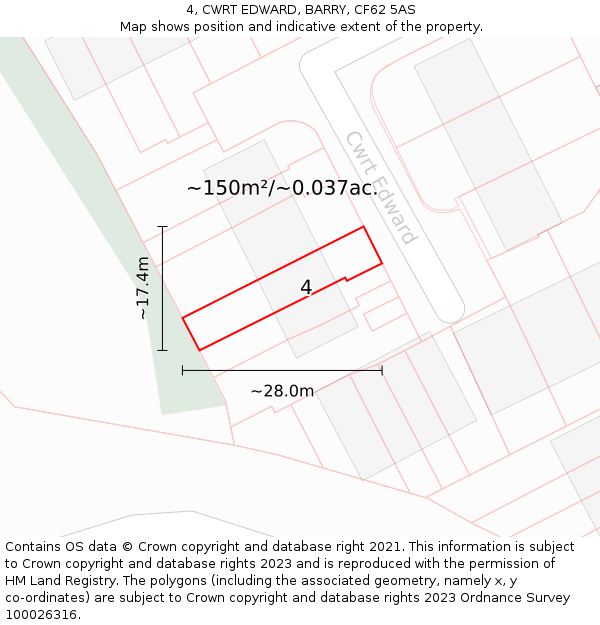 4, CWRT EDWARD, BARRY, CF62 5AS: Plot and title map
