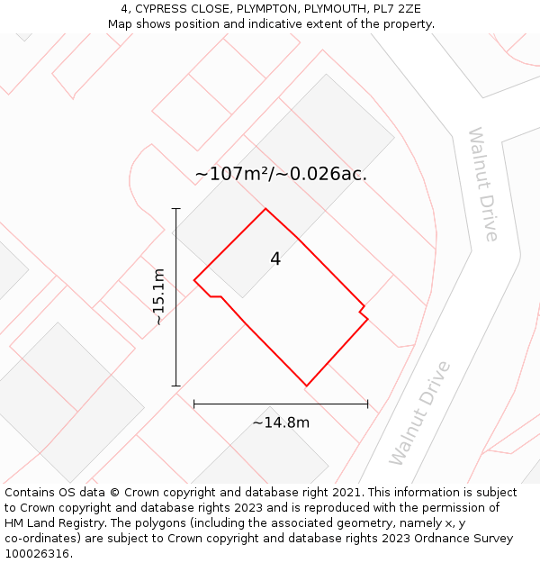4, CYPRESS CLOSE, PLYMPTON, PLYMOUTH, PL7 2ZE: Plot and title map
