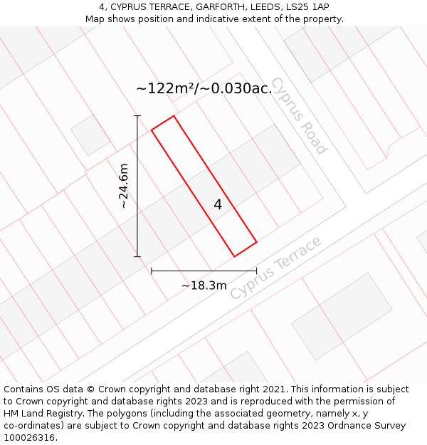 4, CYPRUS TERRACE, GARFORTH, LEEDS, LS25 1AP: Plot and title map