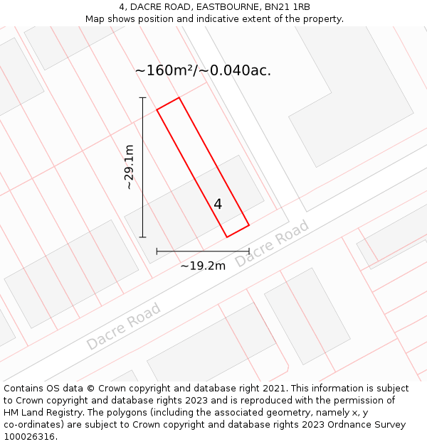 4, DACRE ROAD, EASTBOURNE, BN21 1RB: Plot and title map