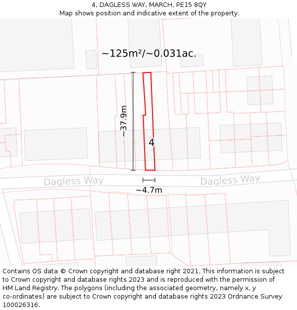 4, DAGLESS WAY, MARCH, PE15 8QY: Plot and title map