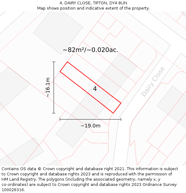 4, DAIRY CLOSE, TIPTON, DY4 8UN: Plot and title map