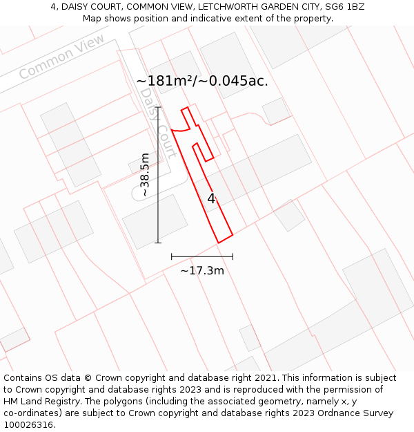 4, DAISY COURT, COMMON VIEW, LETCHWORTH GARDEN CITY, SG6 1BZ: Plot and title map
