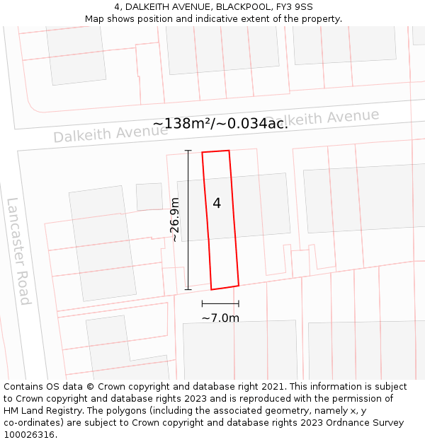 4, DALKEITH AVENUE, BLACKPOOL, FY3 9SS: Plot and title map