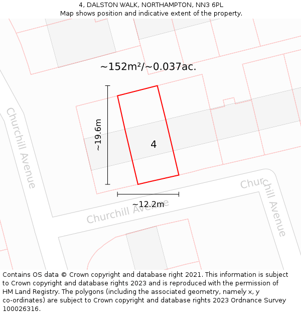 4, DALSTON WALK, NORTHAMPTON, NN3 6PL: Plot and title map