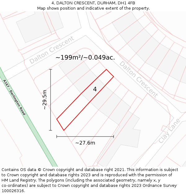 4, DALTON CRESCENT, DURHAM, DH1 4FB: Plot and title map