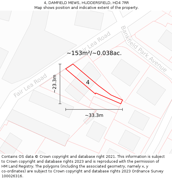 4, DAMFIELD MEWS, HUDDERSFIELD, HD4 7RR: Plot and title map