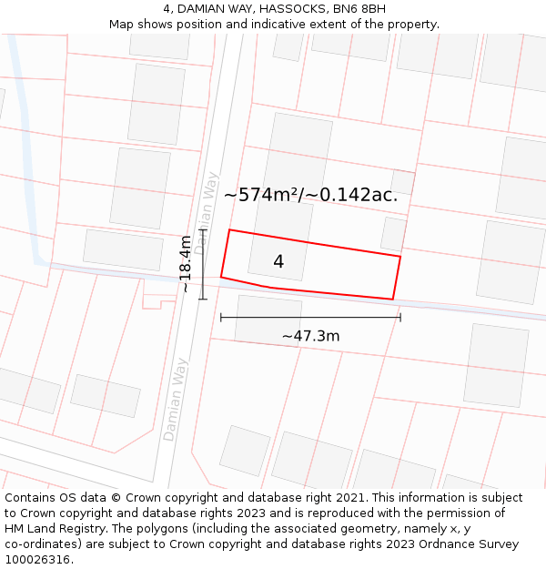 4, DAMIAN WAY, HASSOCKS, BN6 8BH: Plot and title map