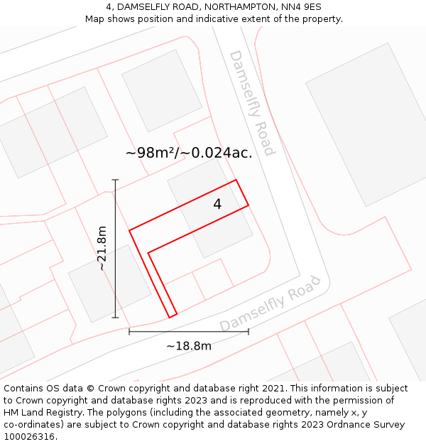 4, DAMSELFLY ROAD, NORTHAMPTON, NN4 9ES: Plot and title map