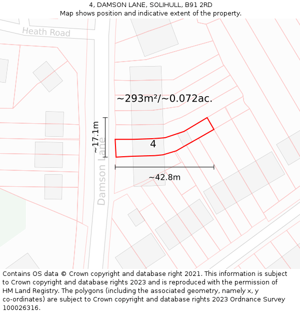 4, DAMSON LANE, SOLIHULL, B91 2RD: Plot and title map
