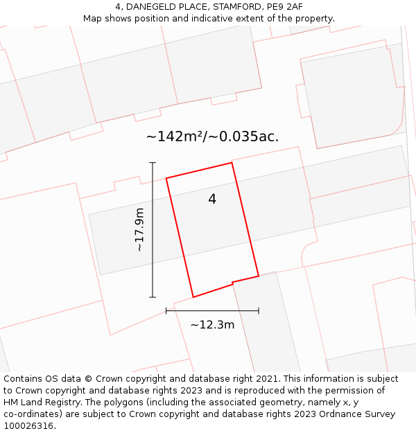 4, DANEGELD PLACE, STAMFORD, PE9 2AF: Plot and title map