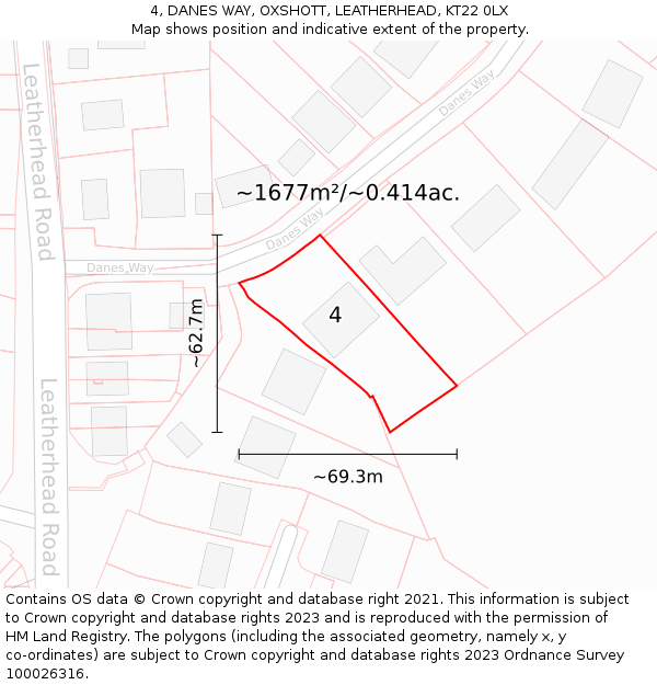 4, DANES WAY, OXSHOTT, LEATHERHEAD, KT22 0LX: Plot and title map