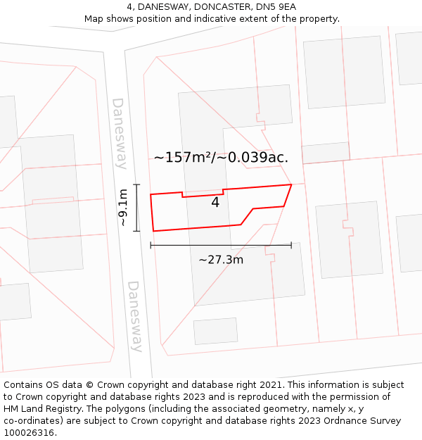 4, DANESWAY, DONCASTER, DN5 9EA: Plot and title map
