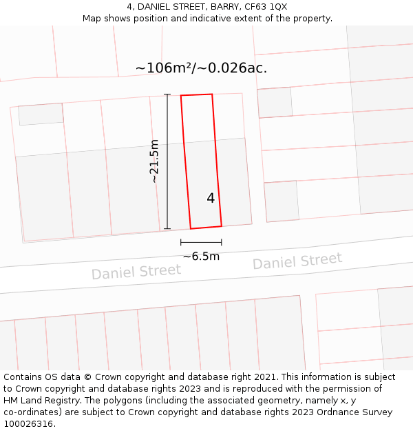 4, DANIEL STREET, BARRY, CF63 1QX: Plot and title map