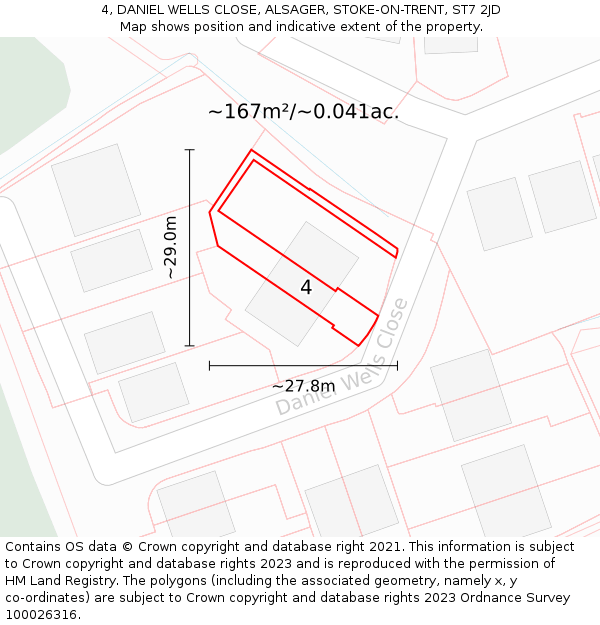 4, DANIEL WELLS CLOSE, ALSAGER, STOKE-ON-TRENT, ST7 2JD: Plot and title map