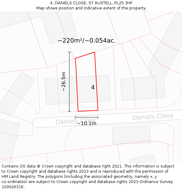 4, DANIELS CLOSE, ST AUSTELL, PL25 3HF: Plot and title map