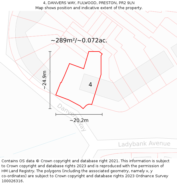 4, DANVERS WAY, FULWOOD, PRESTON, PR2 9LN: Plot and title map