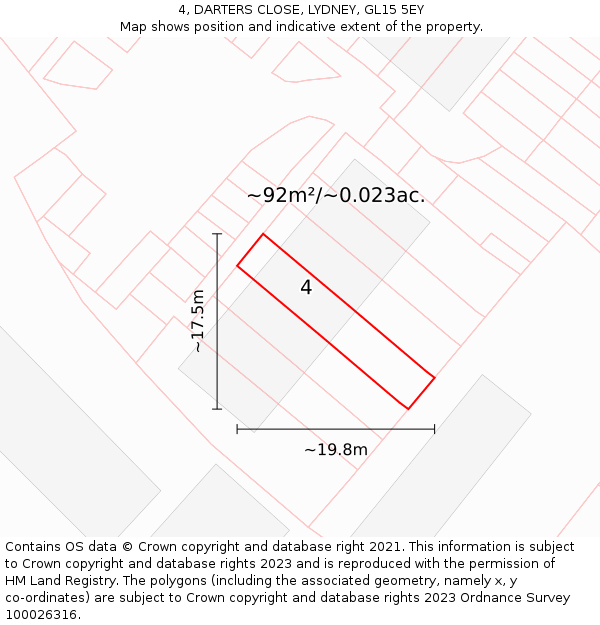 4, DARTERS CLOSE, LYDNEY, GL15 5EY: Plot and title map