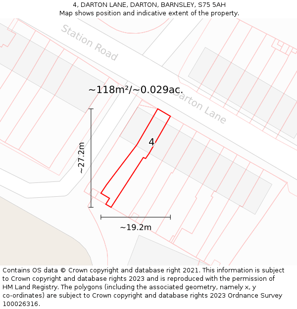 4, DARTON LANE, DARTON, BARNSLEY, S75 5AH: Plot and title map