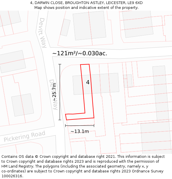4, DARWIN CLOSE, BROUGHTON ASTLEY, LEICESTER, LE9 6XD: Plot and title map