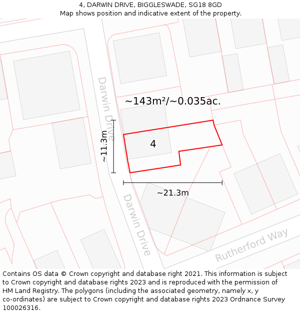 4, DARWIN DRIVE, BIGGLESWADE, SG18 8GD: Plot and title map
