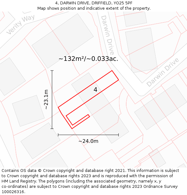 4, DARWIN DRIVE, DRIFFIELD, YO25 5PF: Plot and title map