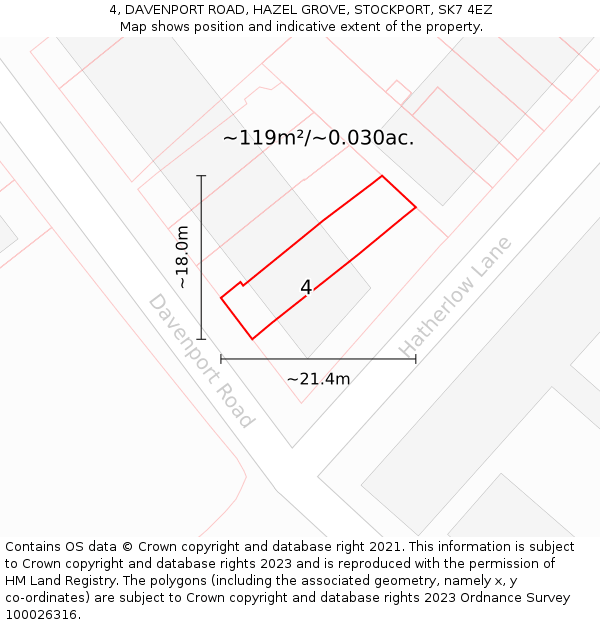 4, DAVENPORT ROAD, HAZEL GROVE, STOCKPORT, SK7 4EZ: Plot and title map