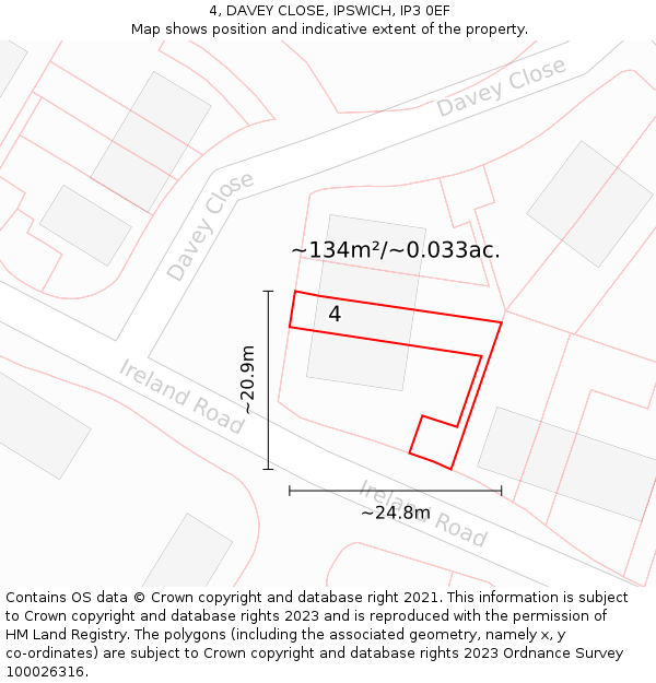 4, DAVEY CLOSE, IPSWICH, IP3 0EF: Plot and title map