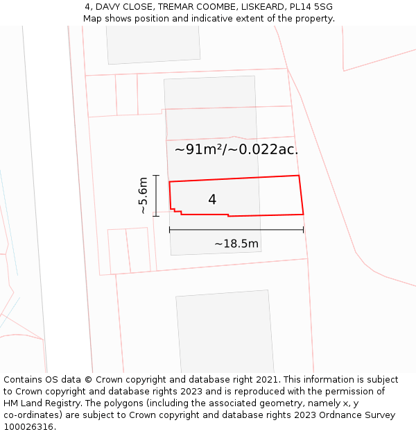 4, DAVY CLOSE, TREMAR COOMBE, LISKEARD, PL14 5SG: Plot and title map