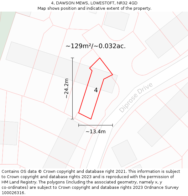 4, DAWSON MEWS, LOWESTOFT, NR32 4GD: Plot and title map
