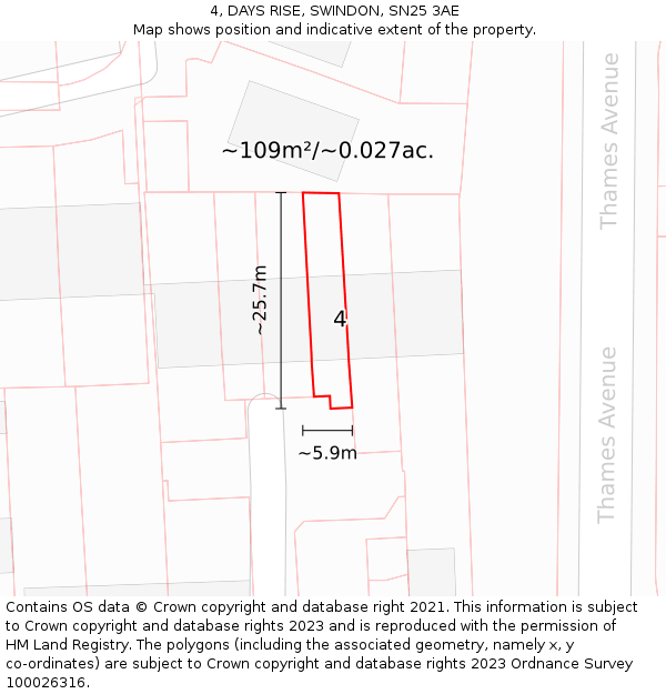 4, DAYS RISE, SWINDON, SN25 3AE: Plot and title map