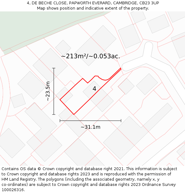 4, DE BECHE CLOSE, PAPWORTH EVERARD, CAMBRIDGE, CB23 3UP: Plot and title map