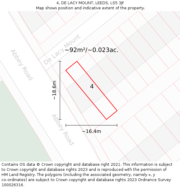 4, DE LACY MOUNT, LEEDS, LS5 3JF: Plot and title map
