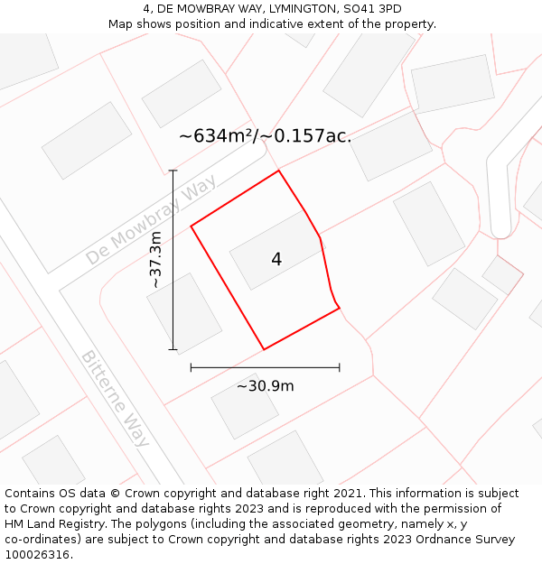 4, DE MOWBRAY WAY, LYMINGTON, SO41 3PD: Plot and title map