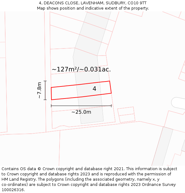 4, DEACONS CLOSE, LAVENHAM, SUDBURY, CO10 9TT: Plot and title map