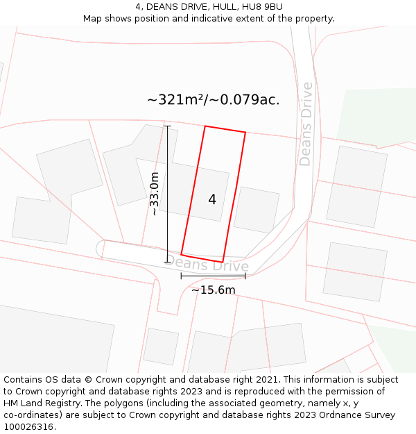 4, DEANS DRIVE, HULL, HU8 9BU: Plot and title map