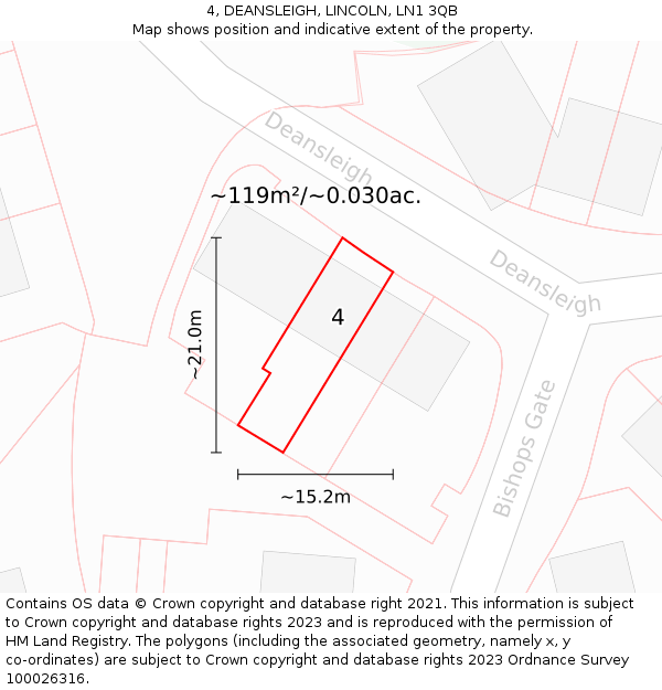 4, DEANSLEIGH, LINCOLN, LN1 3QB: Plot and title map