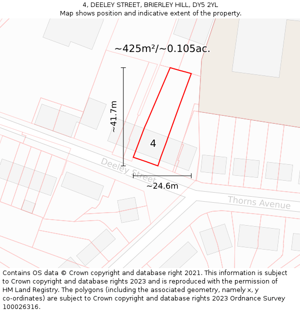 4, DEELEY STREET, BRIERLEY HILL, DY5 2YL: Plot and title map