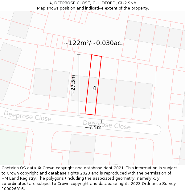 4, DEEPROSE CLOSE, GUILDFORD, GU2 9NA: Plot and title map