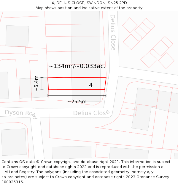 4, DELIUS CLOSE, SWINDON, SN25 2PD: Plot and title map