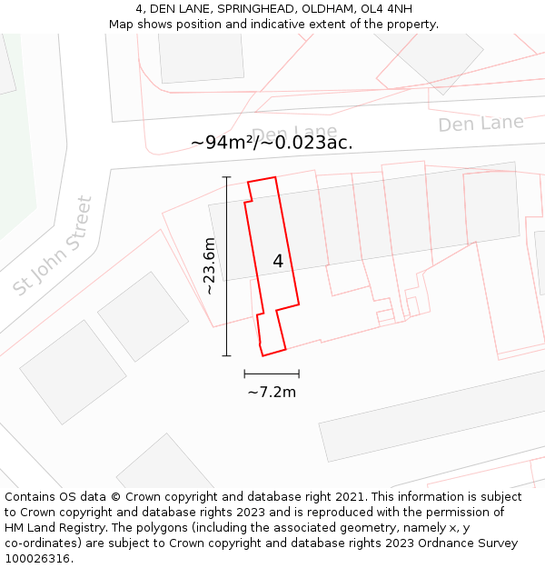 4, DEN LANE, SPRINGHEAD, OLDHAM, OL4 4NH: Plot and title map