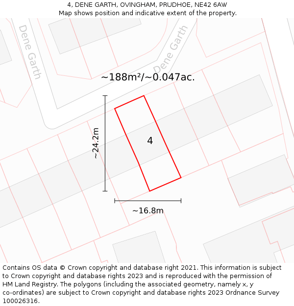 4, DENE GARTH, OVINGHAM, PRUDHOE, NE42 6AW: Plot and title map