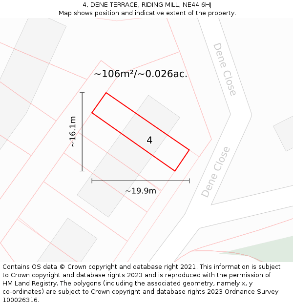 4, DENE TERRACE, RIDING MILL, NE44 6HJ: Plot and title map