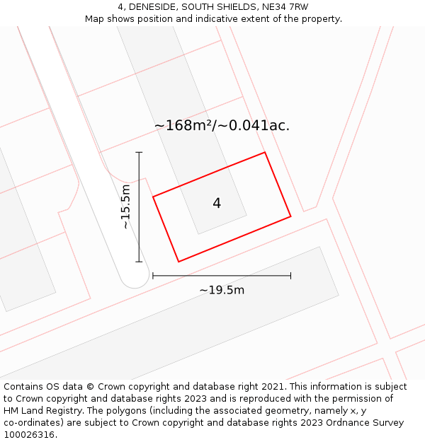4, DENESIDE, SOUTH SHIELDS, NE34 7RW: Plot and title map
