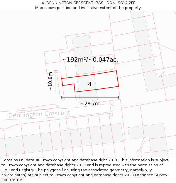 4, DENNINGTON CRESCENT, BASILDON, SS14 2FF: Plot and title map