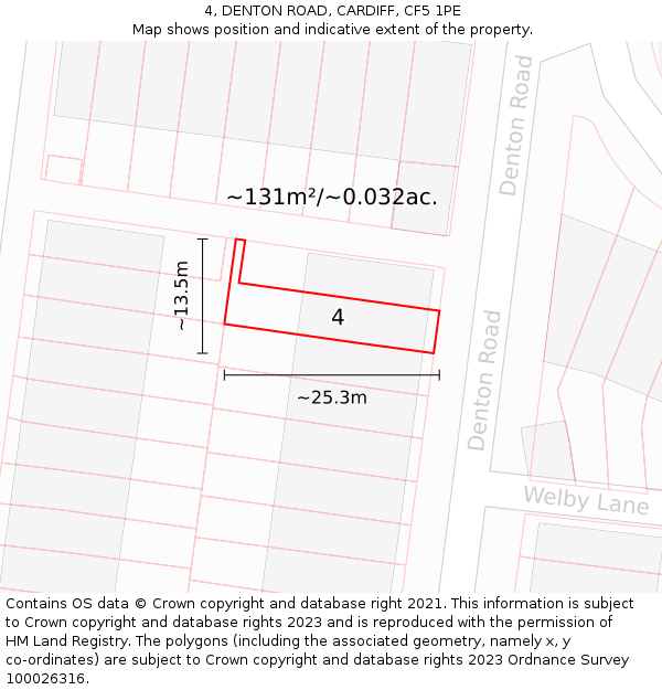 4, DENTON ROAD, CARDIFF, CF5 1PE: Plot and title map