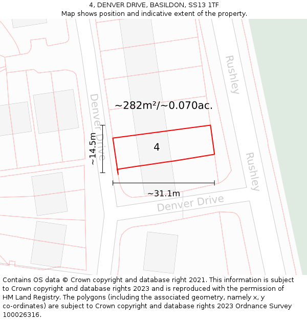 4, DENVER DRIVE, BASILDON, SS13 1TF: Plot and title map