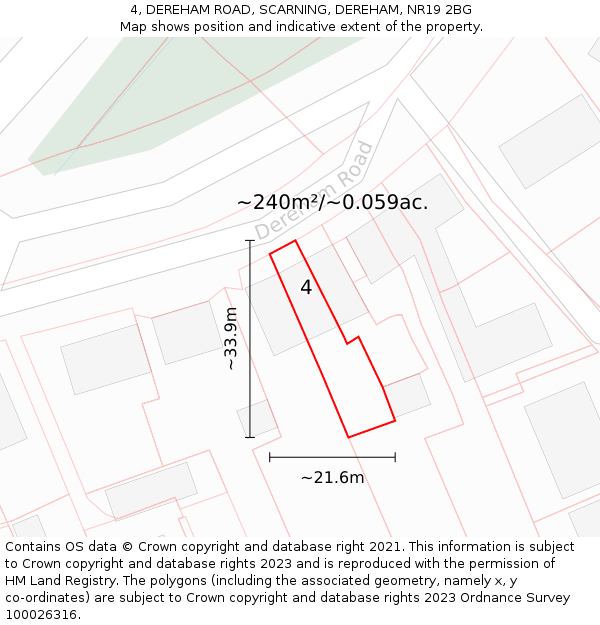 4, DEREHAM ROAD, SCARNING, DEREHAM, NR19 2BG: Plot and title map