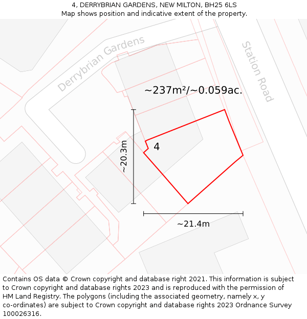 4, DERRYBRIAN GARDENS, NEW MILTON, BH25 6LS: Plot and title map